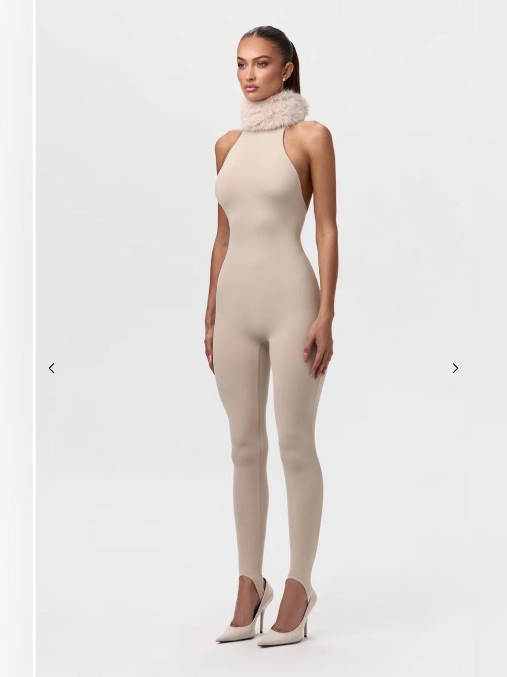 Naked Wardrobe Naked Stirrup Jumpsuit With Fur Collar Taupe *flawed